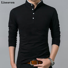 Load image into Gallery viewer, Liseaven T-Shirt Men Cotton T Shirt Full Sleeve tshirt Men Solid Color T-shirts tops&amp;tees Mandarin Collar Long Shirt